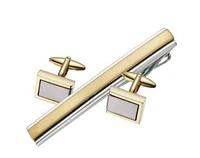 Cuff Link and Tie Bar Set - Brushed Gold & Silver
