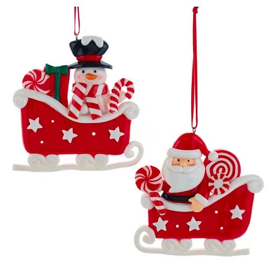 3.375"SANTA/SNOWMEN SLEIGH ORNS