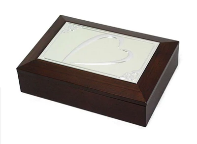 4x6 Silver Heart Jewellery Box - Brown