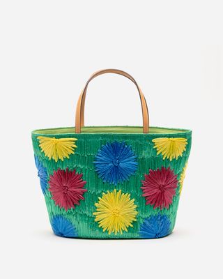 Embroidered Flower Basket Green Multi