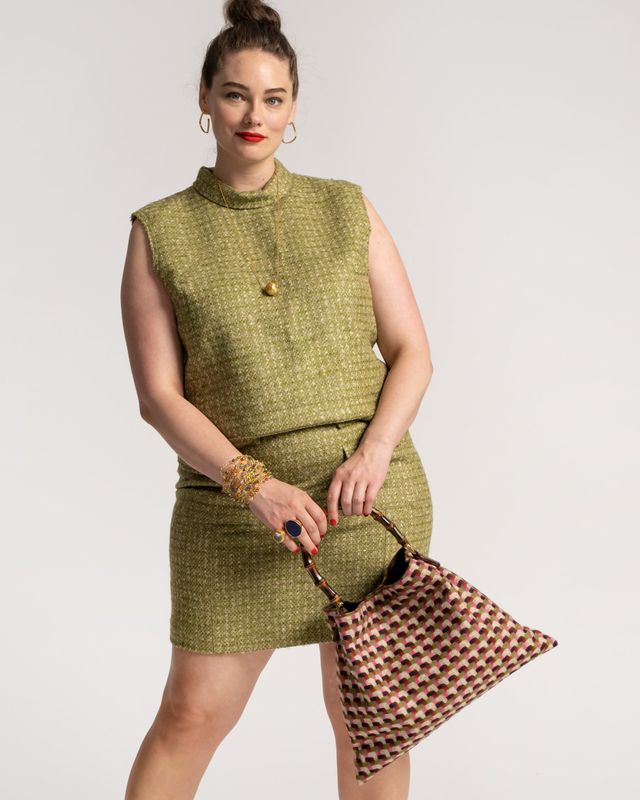 Frances Valentine Lily Funnelneck Top Cedar Boucle Wool Green