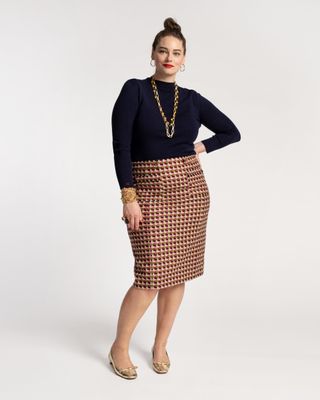 Pencil Skirt Basketweave Plaid Wool
