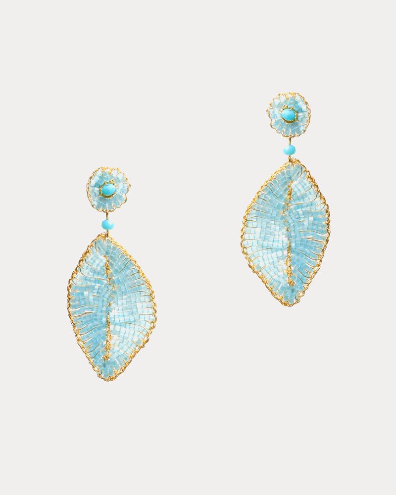 Crochet Leaf Earring Turquoise