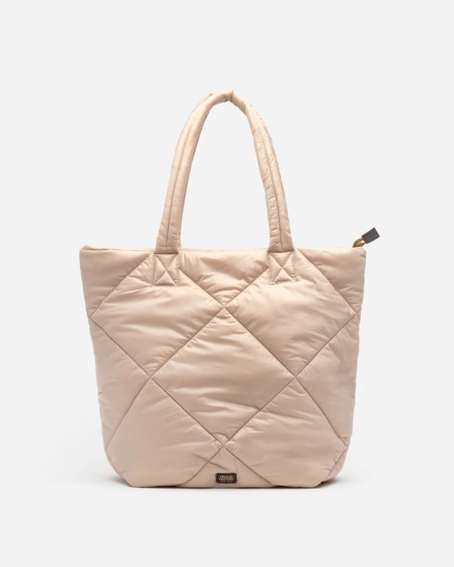 North South Tote Quilted Nylon Camel