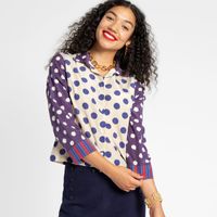 Silk Polka Dot Top Navy Multi