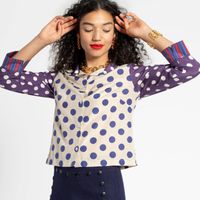 Silk Polka Dot Top Navy Multi