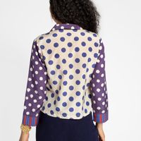 Silk Polka Dot Top Navy Multi