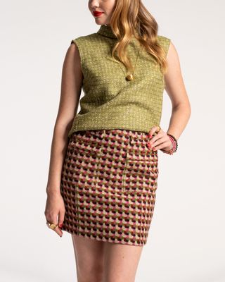 Penelope Skirt Basketweave Plaid Wool
