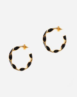 Black and Gold Enamel Hoop Earrings