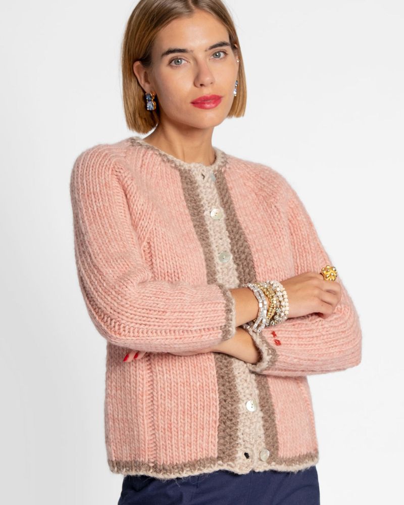 Wool Border Sweater Pink