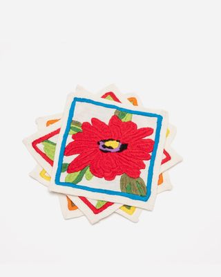 Embroidered Cocktail Napkins Floral Explosion