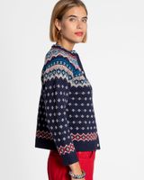 Fair Isle Cardigan Sweater Dark Blue