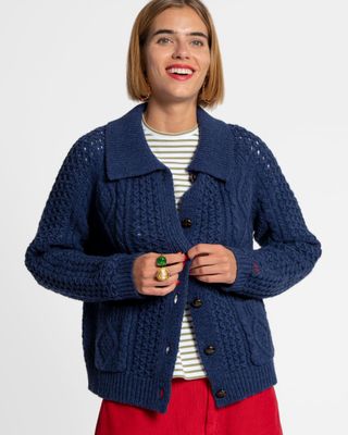 Wool Fisherman Sweater Navy