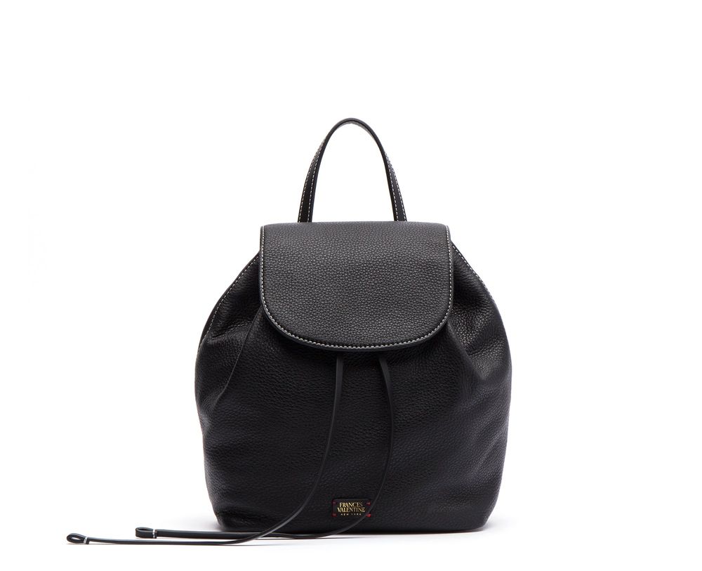 Ann Drawstring Leather Backpack Black