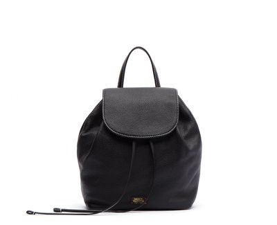 Ann Drawstring Leather Backpack Black
