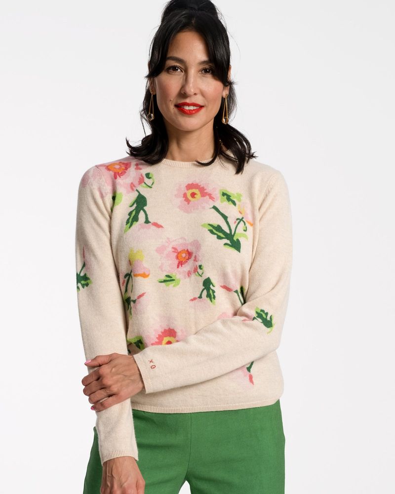 Honey Crewneck Falling Poppy Oyster Multi