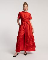 Audrey Flower Jumpsuit Shantung Red