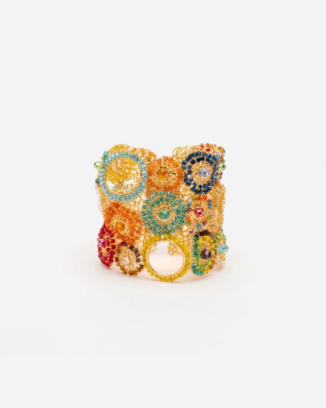 Crochet Circle Beaded Cuff Bracelet Multi