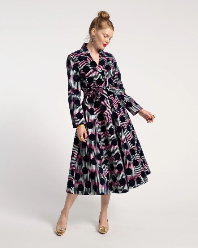 Lucille Wrap Dress Scoop Flocked Velvet Navy Multi