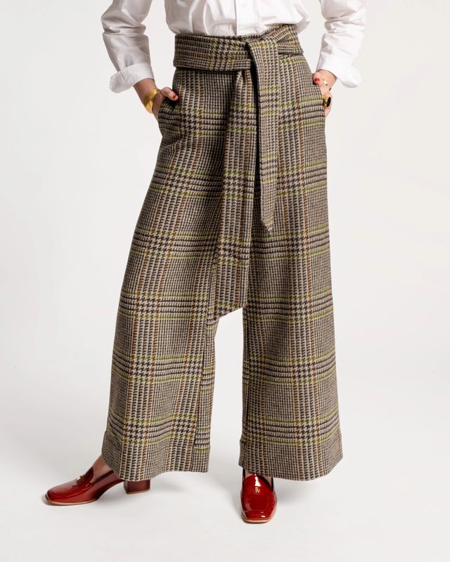 Zoey Belted Pant Leeds Houndstooth Wool