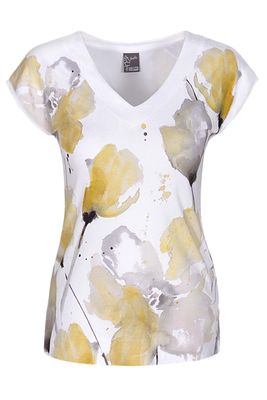 Neutral Floral Abstract V Neck Top