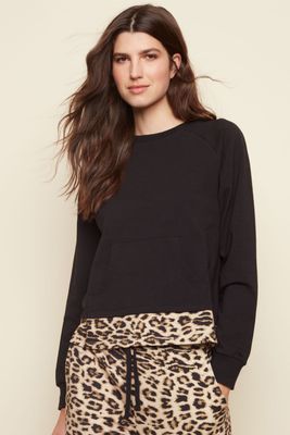 Long Sleeve Top with Leopard Print Hem