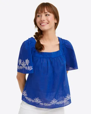 Maren Top Blue Embroidered Floral