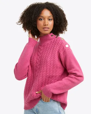 Cable Knit Turtleneck Sweater Raspberry Pink