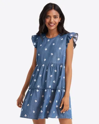 Crystal Dress Embroidered Chambray