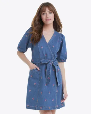 Wrap Dress Embroidered Posy