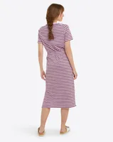 Tie Waist Midi T-Shirt Dress Dark Pink Mariner Stripe