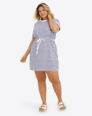 Tie Waist T-Shirt Dress Nassau Navy Mariner Stripe