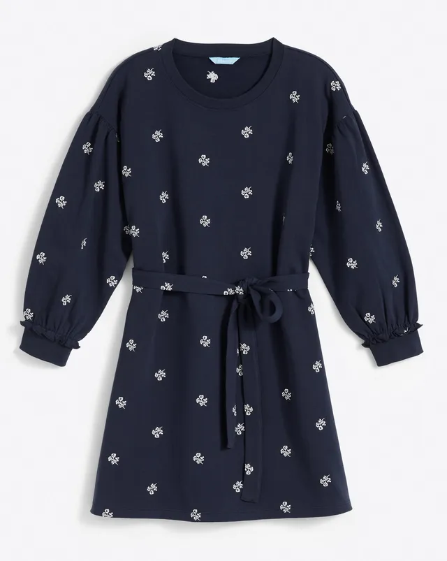 Draper James Bobbie Sweatshirt Dress Navy Embroidered Viola