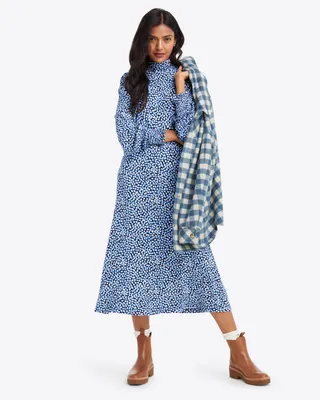 Karen Turtleneck Dress Blue Square Dot