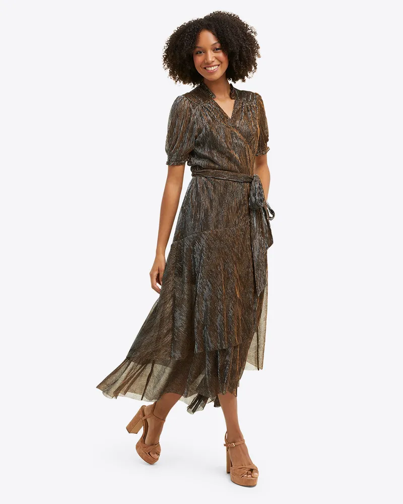 Naomi Wrap Dress Lurex Plissé