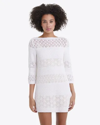 Crochet Long Sleeve Dress White