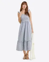 Kimberly Smocked Dress Blue Shirting Stripe