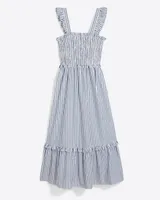 Kimberly Smocked Dress Blue Shirting Stripe