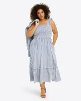 Kimberly Smocked Dress Blue Shirting Stripe