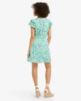 Flutter Sleeve Dress Green Woodblock Floral