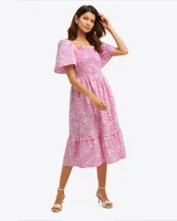 Deana Smocked Dress Pink Shadow Floral