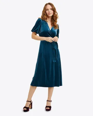 Miranda Wrap Dress Blue Velvet