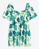 Square Neck Dress Monstera Floral