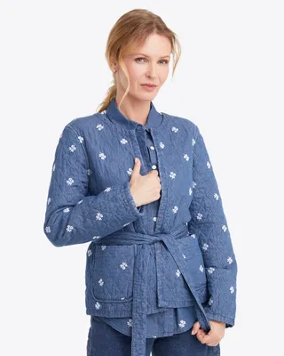 Reversible Belted Jacket Embroidered Chambray