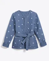 Reversible Belted Jacket Embroidered Chambray