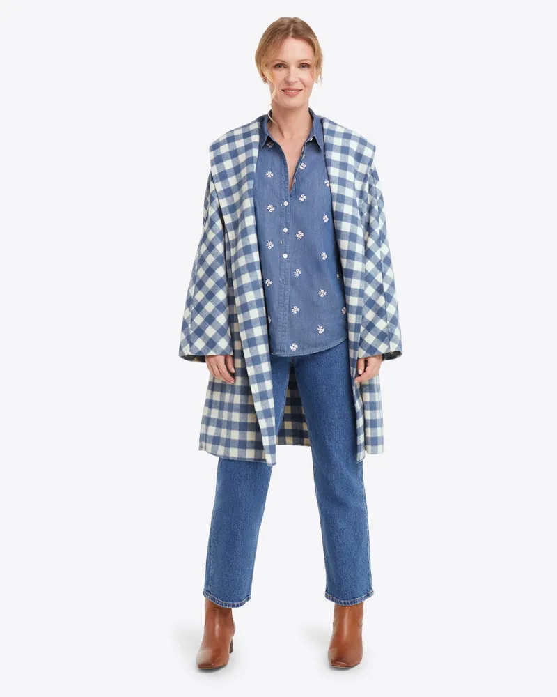 Shawl Collar Belted Coat Gingham