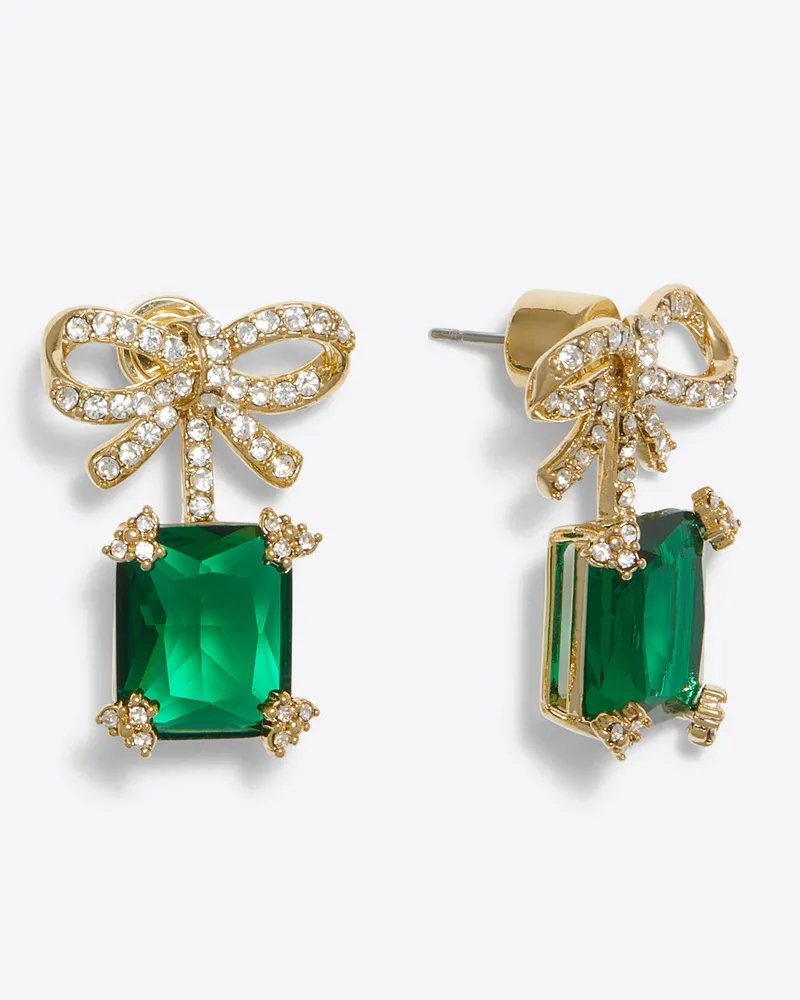 Bow Emerald Drop Earrings