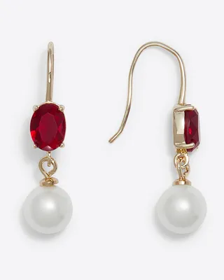 Ruby & Pearl Drop Earrings