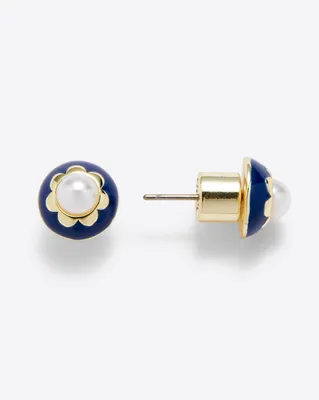 Flower Enamel Studs in Navy