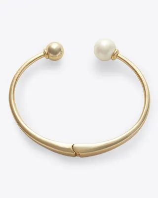 Pearl & Gold Ball Hinge Cuff Bracelet